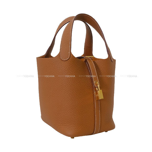 [Pre-loved] HERMES Handbag Picotin Lock 18 PM Gold Taurillon Clemence Gold HW Stamp W[LIKE NEW][Authentic]