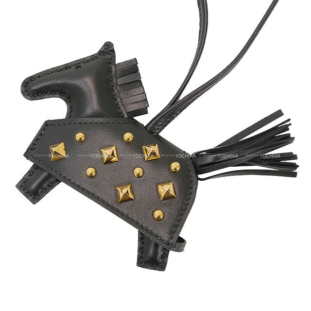 HERMES bag charm Rodeo Robeo Rock PM studs Noir (Black) Agneau Milo/Veau Swift Gold HW Stamp K[BRAND NEW][Authentic]