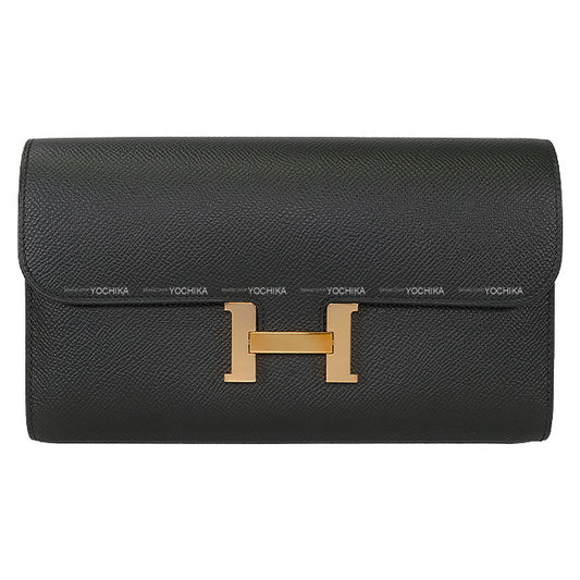 [Pre-loved] HERMES long wallet Constance Long Wallet Noir (Black) Veau Epsom Rose Gold HW Stamp D[LIKE NEW][Authentic]