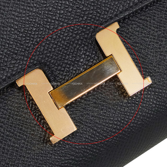 [Pre-loved] HERMES long wallet Constance Long Wallet Noir (Black) Veau Epsom Rose Gold HW Stamp D[LIKE NEW][Authentic]