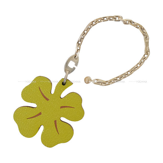 [Pre-loved] HERMES bag charm Clover Vert Anis (Anis Green)/Orange Chevre Mysore Silver HW[LIKE NEW][Authentic]