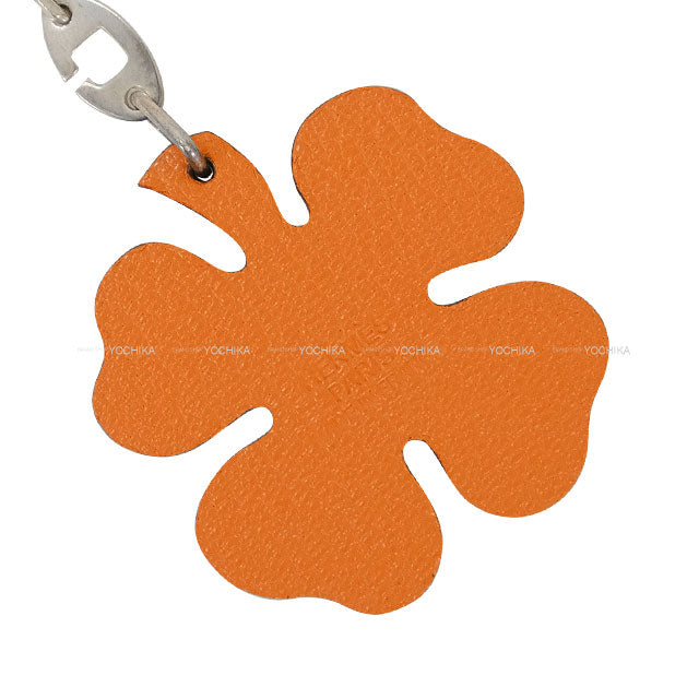 [Pre-loved] HERMES bag charm Clover Vert Anis (Anis Green)/Orange Chevre Mysore Silver HW[LIKE NEW][Authentic]