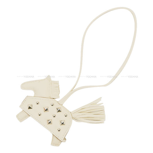 HERMES bag charm Rodeo Robeo Rock PM Studs Craie Agneau Milo Silver HW Stamp K[BRAND NEW][Authentic]