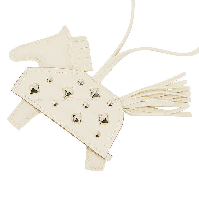 HERMES bag charm Rodeo Robeo Rock PM Studs Craie Agneau Milo Silver HW Stamp K[BRAND NEW][Authentic]