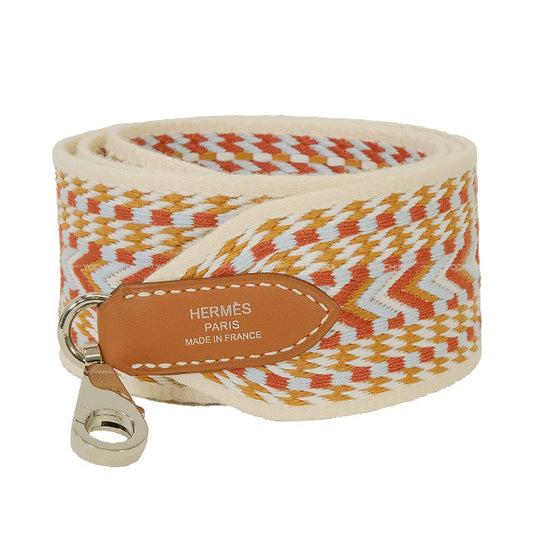 HERMES shoulder strap Bandouliere 50mm 85cm Sangle Argo Cornaline/Blanc (White)/Gold Toile/Veau Swift Silver HW Stamp Y[EXCELLENT][Authentic]