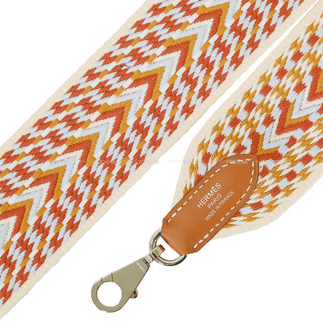 HERMES shoulder strap Bandouliere 50mm 85cm Sangle Argo Cornaline/Blanc (White)/Gold Toile/Veau Swift Silver HW Stamp Y[EXCELLENT][Authentic]