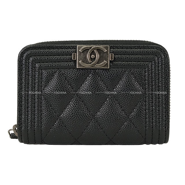 CHANEL card holder Boy Chanel Matelasse Zip Coin Purse Noir (Black) Graind Calf(Caviarskin) Antique Matte Silver Hardware A80602[BRAND NEW][Authentic]