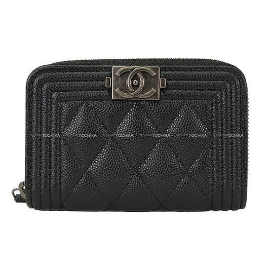 CHANEL card holder Boy Chanel Matelasse Zip Coin Purse Noir (Black) Graind Calf(Caviarskin) Antique Matte Silver Hardware A80602[BRAND NEW][Authentic]