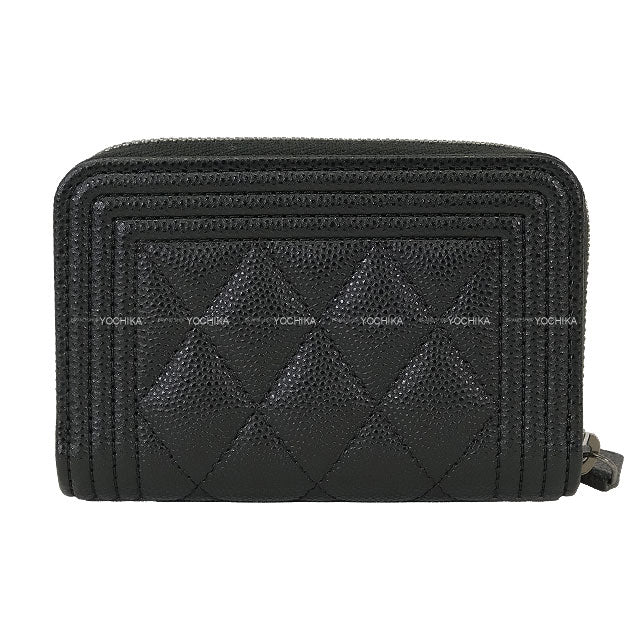 CHANEL card holder Boy Chanel Matelasse Zip Coin Purse Noir (Black) Graind Calf(Caviarskin) Antique Matte Silver Hardware A80602[BRAND NEW][Authentic]