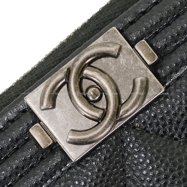 CHANEL card holder Boy Chanel Matelasse Zip Coin Purse Noir (Black) Graind Calf(Caviarskin) Antique Matte Silver Hardware A80602[BRAND NEW][Authentic]