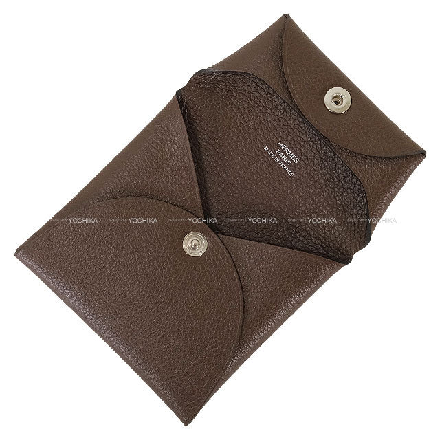 HERMES change purse Bastia Moka Evercolor Silver HW Stamp W[EXCELLENT][Authentic]