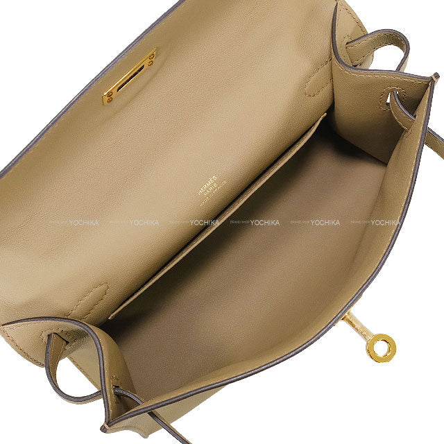 HERMES Handbag Pochette Kelly Beige Marfa Veau Swift Gold HW Stamp W[EXCELLENT][Authentic]