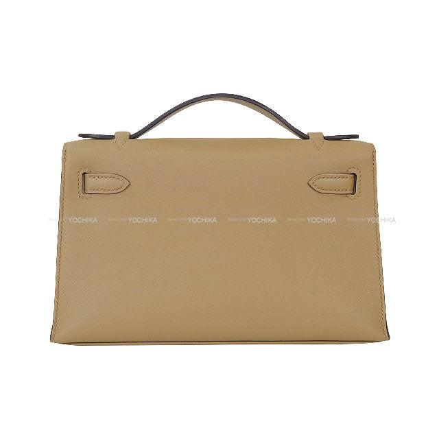 HERMES Handbag Pochette Kelly Beige Marfa Veau Swift Gold HW Stamp W[EXCELLENT][Authentic]