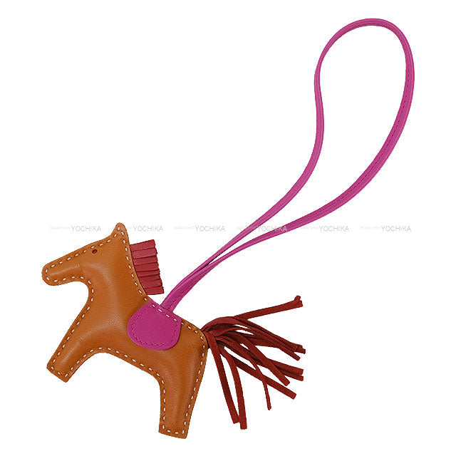 HERMES bag charm Rodeo PM white stitch Gold/Rose Purple/Rubis Agneau Milo Stamp Y[EXCELLENT][Authentic]
