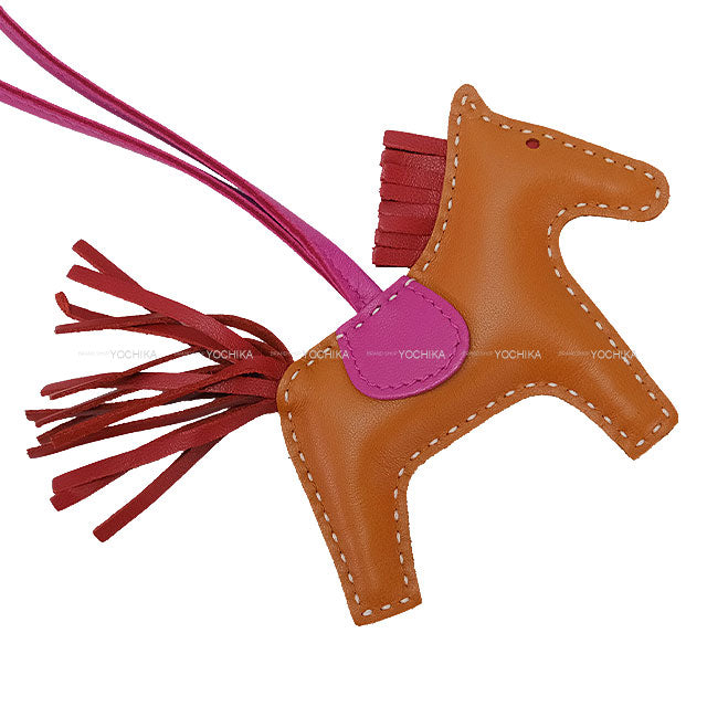 HERMES bag charm Rodeo PM white stitch Gold/Rose Purple/Rubis Agneau Milo Stamp Y[EXCELLENT][Authentic]