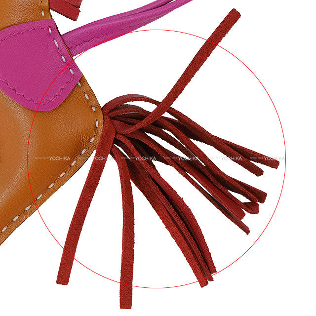 HERMES bag charm Rodeo PM white stitch Gold/Rose Purple/Rubis Agneau Milo Stamp Y[EXCELLENT][Authentic]