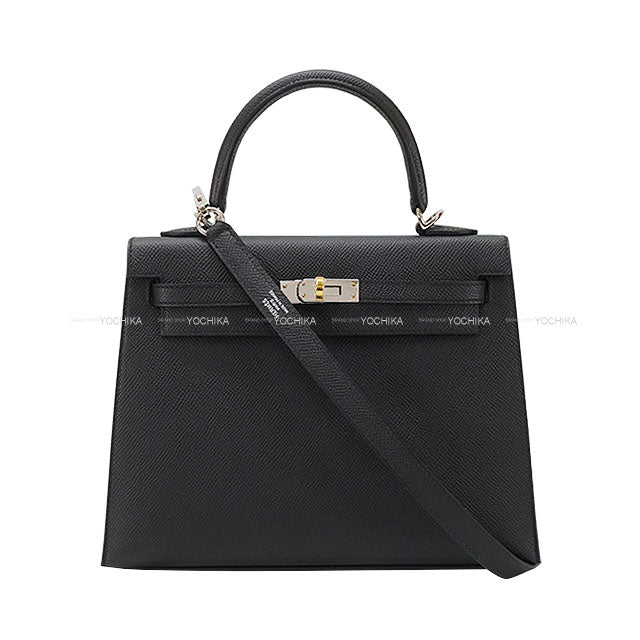 HERMES Shoulder bag Kelly25 Sellier Noir (Black) Veau Epsom Electrum HW Stamp K[BRAND NEW][Authentic]