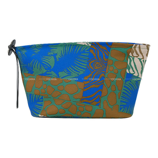 HERMES Cosmetic Pouch Silky Pouch 27 Wild Bleu Zellige/Vert Vertigo/Bleu de Prusse Silk100% Silver HW Stamp K[BRAND NEW][Authentic]