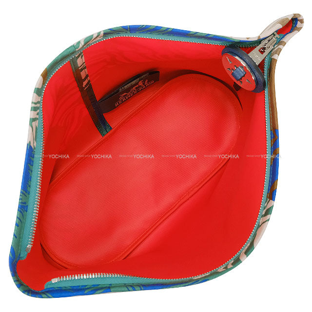 HERMES Cosmetic Pouch Silky Pouch 27 Wild Bleu Zellige/Vert Vertigo/Bleu de Prusse Silk100% Silver HW Stamp K[BRAND NEW][Authentic]