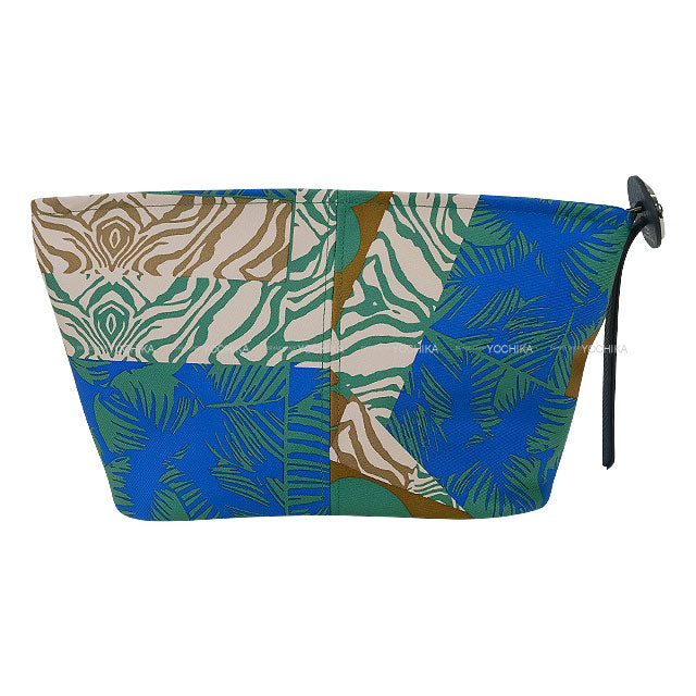 HERMES Cosmetic Pouch Silky Pouch 27 Wild Bleu Zellige/Vert Vertigo/Bleu de Prusse Silk100% Silver HW Stamp K[BRAND NEW][Authentic]
