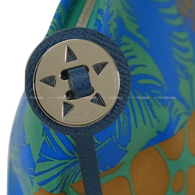 HERMES Cosmetic Pouch Silky Pouch 27 Wild Bleu Zellige/Vert Vertigo/Bleu de Prusse Silk100% Silver HW Stamp K[BRAND NEW][Authentic]