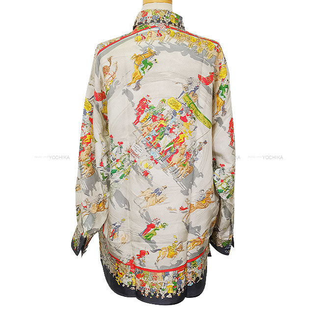 [Pre-loved] HERMES Long sleeve shirt Vintage Parade CIRQUN MOLER Grey/Noir (Black) Silk100% #40[LIKE NEW][Authentic]