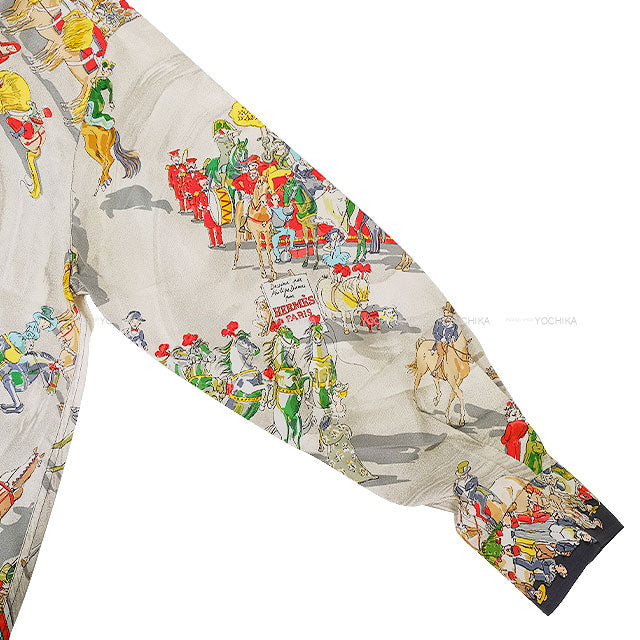 [Pre-loved] HERMES Long sleeve shirt Vintage Parade CIRQUN MOLER Grey/Noir (Black) Silk100% #40[LIKE NEW][Authentic]