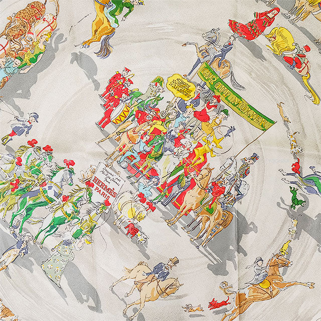 [Pre-loved] HERMES Long sleeve shirt Vintage Parade CIRQUN MOLER Grey/Noir (Black) Silk100% #40[LIKE NEW][Authentic]