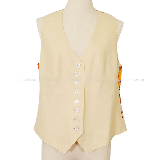 [Pre-loved] HERMES Vests Vintage PASSIFLORES Button Ivory/Brown Silk100%/Linen #42[LIKE NEW][Authentic]