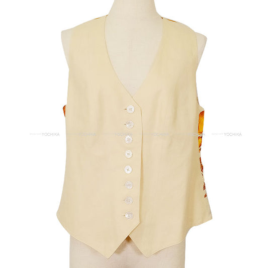 [Pre-loved] HERMES Vests Vintage PASSIFLORES Button Ivory/Brown Silk100%/Linen #42[LIKE NEW][Authentic]