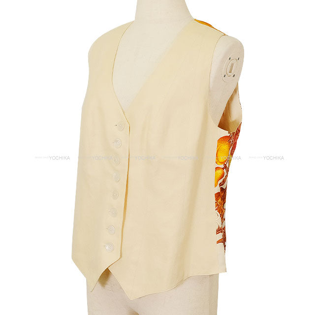 [Pre-loved] HERMES Vests Vintage PASSIFLORES Button Ivory/Brown Silk100%/Linen #42[LIKE NEW][Authentic]