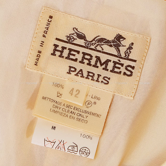[Pre-loved] HERMES Vests Vintage PASSIFLORES Button Ivory/Brown Silk100%/Linen #42[LIKE NEW][Authentic]