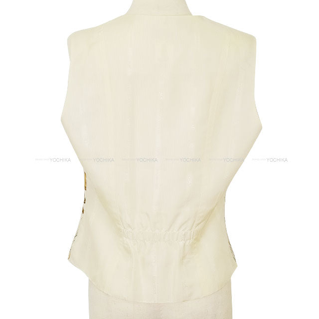 [Pre-loved] HERMES Vests Vintage Button A PROPOS DE BOTTES Ivory/Blue Silk100% #42[LIKE NEW][Authentic]