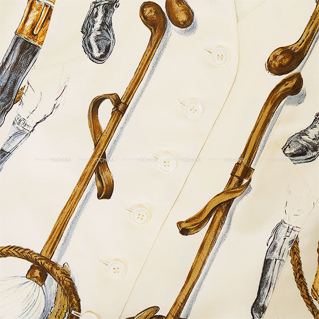 [Pre-loved] HERMES Vests Vintage Button A PROPOS DE BOTTES Ivory/Blue Silk100% #42[LIKE NEW][Authentic]