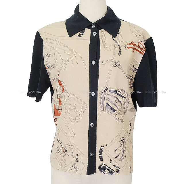 [Pre-loved] HERMES Knit Vintage Short Sleeve CAVALERIA FRANCAISE Marine/Beige Linen #L[LIKE NEW][Authentic]