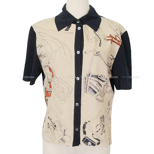 [Pre-loved] HERMES Knit Vintage Short Sleeve CAVALERIA FRANCAISE Marine/Beige Linen #L[LIKE NEW][Authentic]