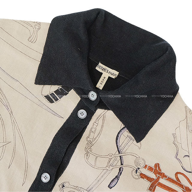 [Pre-loved] HERMES Knit Vintage Short Sleeve CAVALERIA FRANCAISE Marine/Beige Linen #L[LIKE NEW][Authentic]