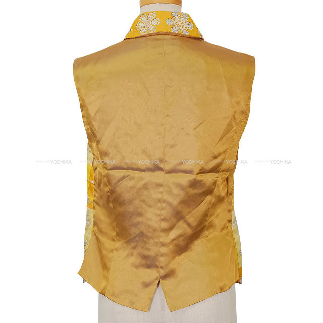 [Pre-loved] HERMES Vests Vintage Quilted Pocket Zip FEUX DE L’HIVER Margiela Era Jaune Silk100% #38 Silver HW[LIKE NEW][Authentic]