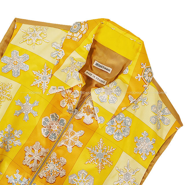 [Pre-loved] HERMES Vests Vintage Quilted Pocket Zip FEUX DE L’HIVER Margiela Era Jaune Silk100% #38 Silver HW[LIKE NEW][Authentic]
