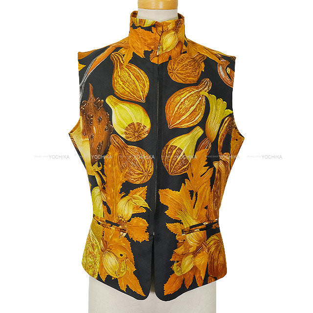[Pre-loved] HERMES Vests Vintage Pocket Zip Fruit Margiela Era Noir (Black)/Gold Silk100% #40 Gold HW[LIKE NEW][Authentic]