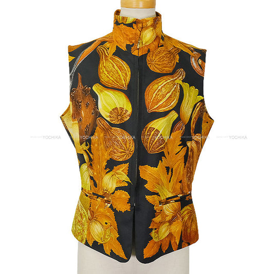 [Pre-loved] HERMES Vests Vintage Pocket Zip Fruit Margiela Era Noir (Black)/Gold Silk100% #40 Gold HW[LIKE NEW][Authentic]