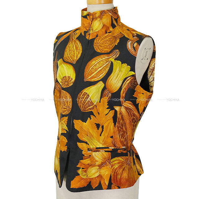 [Pre-loved] HERMES Vests Vintage Pocket Zip Fruit Margiela Era Noir (Black)/Gold Silk100% #40 Gold HW[LIKE NEW][Authentic]