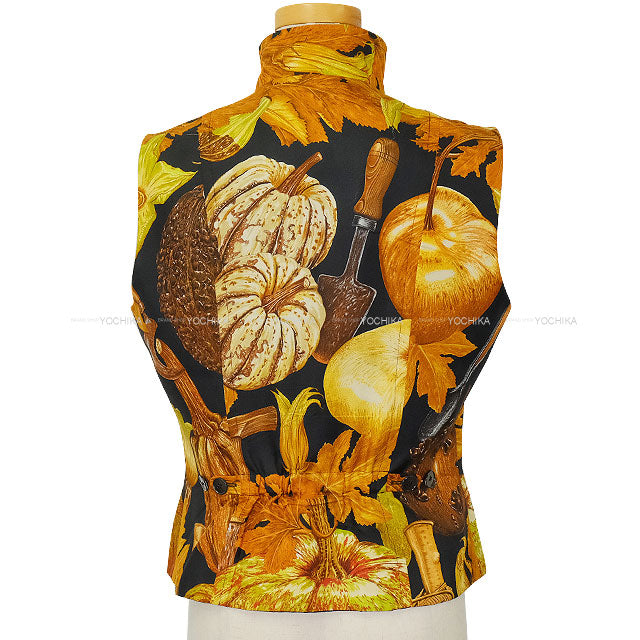 [Pre-loved] HERMES Vests Vintage Pocket Zip Fruit Margiela Era Noir (Black)/Gold Silk100% #40 Gold HW[LIKE NEW][Authentic]