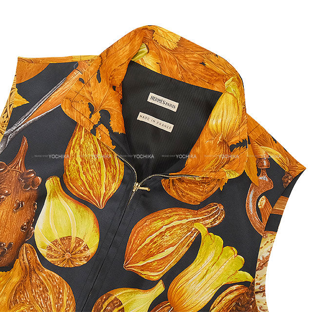[Pre-loved] HERMES Vests Vintage Pocket Zip Fruit Margiela Era Noir (Black)/Gold Silk100% #40 Gold HW[LIKE NEW][Authentic]