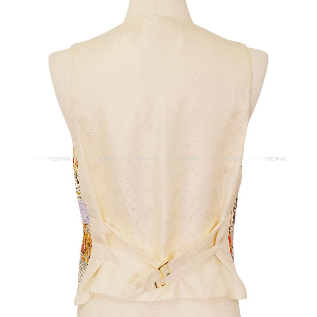[Pre-loved] HERMES Vests Vintage Pocket Mont Saint Michel Button Multicolor Silk100% #40 Gold HW[LIKE NEW][Authentic]