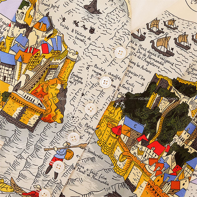 [Pre-loved] HERMES Vests Vintage Pocket Mont Saint Michel Button Multicolor Silk100% #40 Gold HW[LIKE NEW][Authentic]