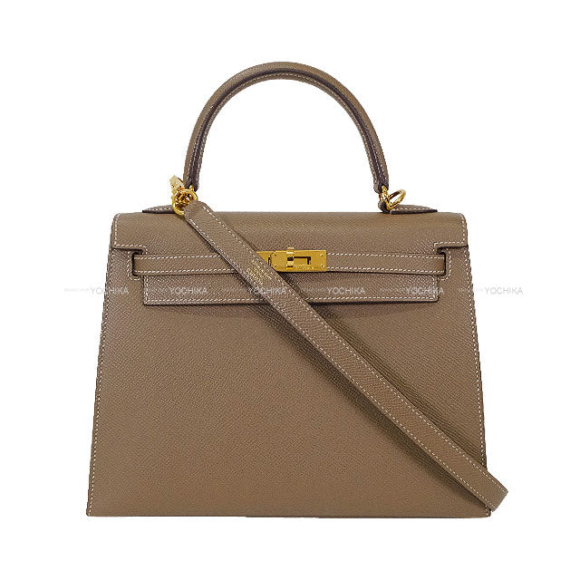 [Pre-loved] HERMES Shoulder bag Kelly25 Sellier Etoupe Veau Epsom Gold HW Stamp B[LIKE NEW][Authentic]