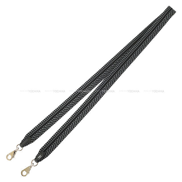 HERMES shoulder strap Bandouliere 25mm 105cm Sangles Caval Noir (Black)/Gris Misty Toile H/Veau Swift Silver HW Stamp W[ALMOST NEW][Authentic]