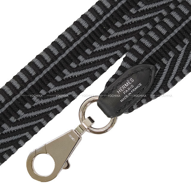 HERMES shoulder strap Bandouliere 25mm 105cm Sangles Caval Noir (Black)/Gris Misty Toile H/Veau Swift Silver HW Stamp W[ALMOST NEW][Authentic]