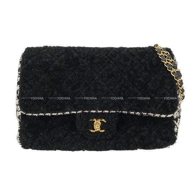 [Pre-loved] CHANEL Shoulder bag Matelasse Quilted Chain COCO Mark Houndstooth Noir (Black)/Blanc (White) Shearling Gold HW[LIKE NEW][Authentic]